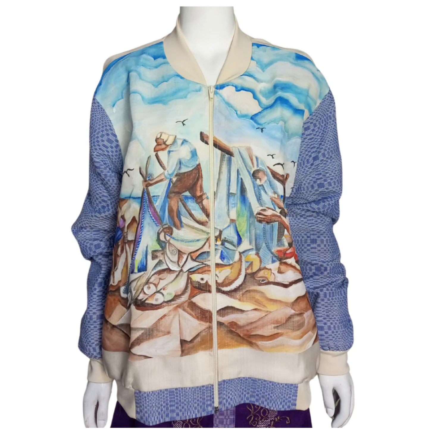 Hand painted fishermen bomberong jacket